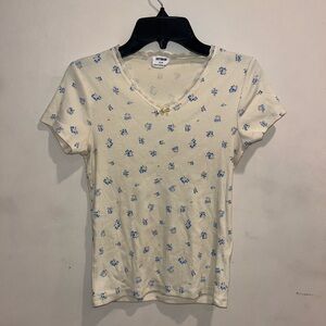 Cotton On Cream Tee with Blue Floral Design